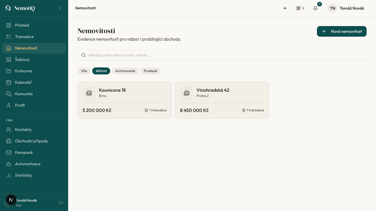 Evidence nemovitostí s dlaždicemi, typem nemovitosti a cenou